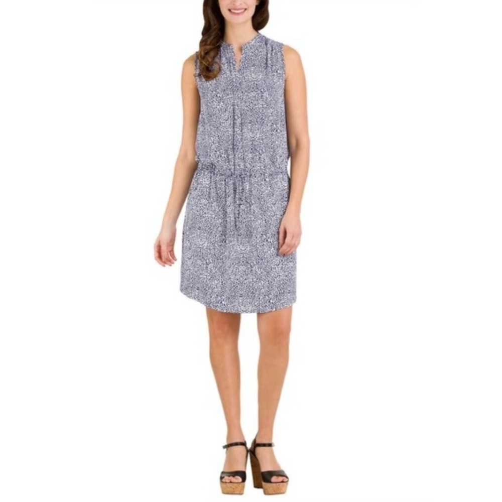 Hilary Radley Blouson Tank Top Chiffon Dress Blue & White Size 8